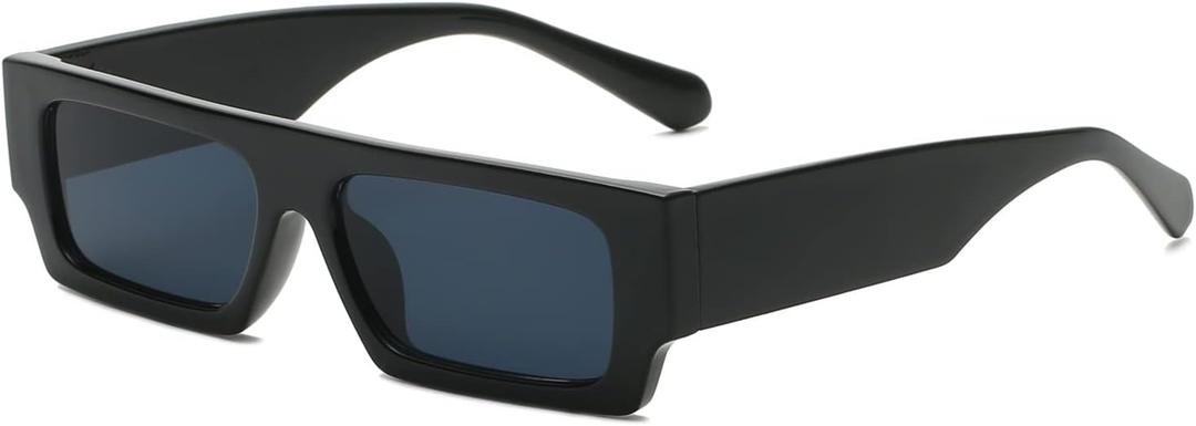 Long Keeper Retro Small Rectangle Sunglasses Women Vintage Square Men Glasses Trendy Chunky Sun Glasses UV400 (Black)