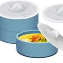 Egg Poacher Set of 3, Silicone Egg Poaching Cups with Lids for Microwave Egg Cooking, Toaster Oven Air Fryer Egg Mold Nonstick Poached Egg Maker (Blue)
