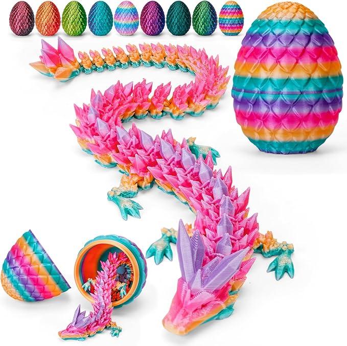 Efilra 3D Printed Dragon Egg, Magnetic Dragon Eggs with Dragon Inside, Easter Basket Stuffers, Easter Eggs 3D Dragon Toys Gifts for Kids 5-7, Crystal Dragon Egg Fidget Toys, Candy Color 