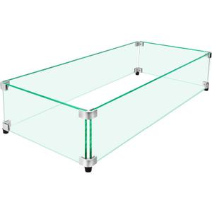 Fire Pit Wind Guard, 31.5" x 14.5" Square Tempered Glass Wind Shield for Firepit & Fire Table, Thick Glass and Easy Installation with Included Tools, Airflow Management for Stable Flame