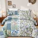 Boho King Size Comforter Set - 3 Piece Patchwork Vintage Soft Bedding Farmhouse Reversible Sage Green Bed Set for All Season, 1 Lightweight Comforter (104"x90") and 2 Pillow Shams (20"x36")