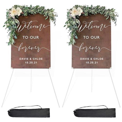 DANMO Easel Stand for Wedding Sign Poster 63'' Instant Display Easel for Floor Adjustable Metal Art Easel White 2 Pack