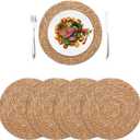 Round Woven Placemats Set of 4, 13.7 Inch Boho Farmhouse Rattan Placemats Rustic Braided Wicker Table Place Mats Chargers for Dinner Plates