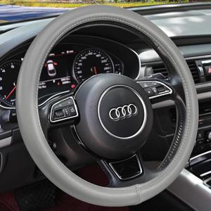 Haokay Heavy Duty Pure Cowhide Steering Wheel Cover SUV Car, Gray Genuine Leather Steering Wheel Cover Men Women Universal 14.5 to 15 Inch