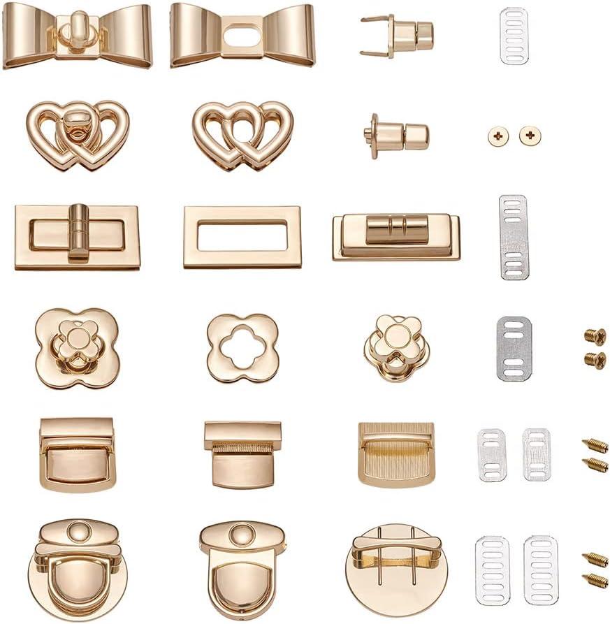 Craftdady 6 Sets Turn Lock Clasp Purse Clutch Closure Bowknot Heart Flower Rectangle Twist Lock Fastener Handbag Bag Hardware Accessory