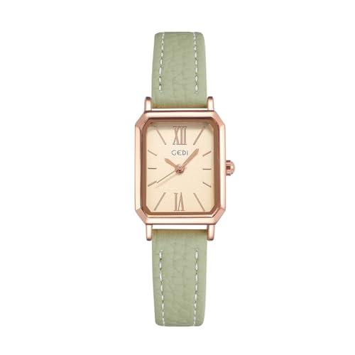 TOOCAT Women Wrist Watch Mini Ultra-Thin Elegant Simple Square Quartz Watches with Leather Strap 30M Waterproof Analog Watches for Females Students Ladies (Green Rose Gold)