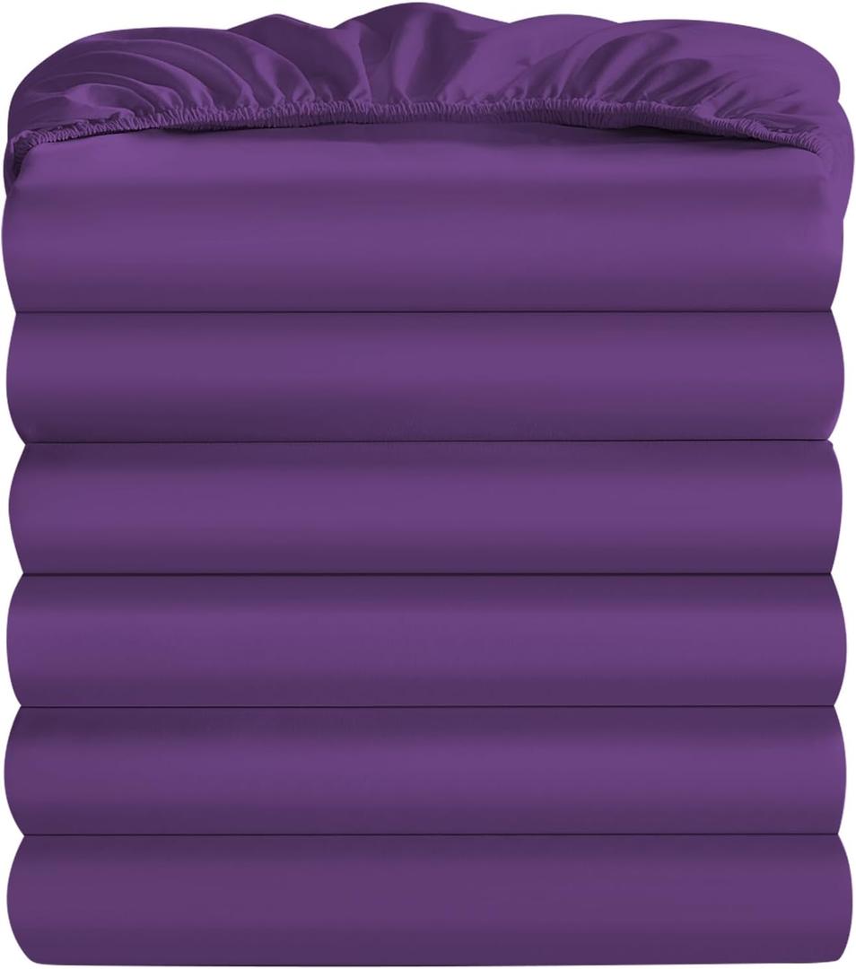 Maple&Stone Twin Fitted Sheet Only - Bulk Pack of 6 Bottom Sheets - Premium Soft & Breathable, Brushed Microfiber Fabric for Twin Size, Purple