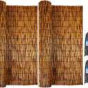 Juexica 2 Rolls Natural Bamboo Reed Fencing for Patio Privacy Boho Fences Decor 3.3 ft x 13.3 ft Reed Screen with 200 Nylon Cable Ties for Outdoor Balcony Garden Railings(Dark Brown)