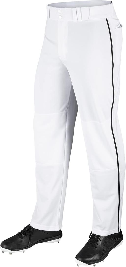 CHAMPRO Boy's Straight Leg Open Bottom Youth Baseball Pants with Side Braid (Small, White, Black)