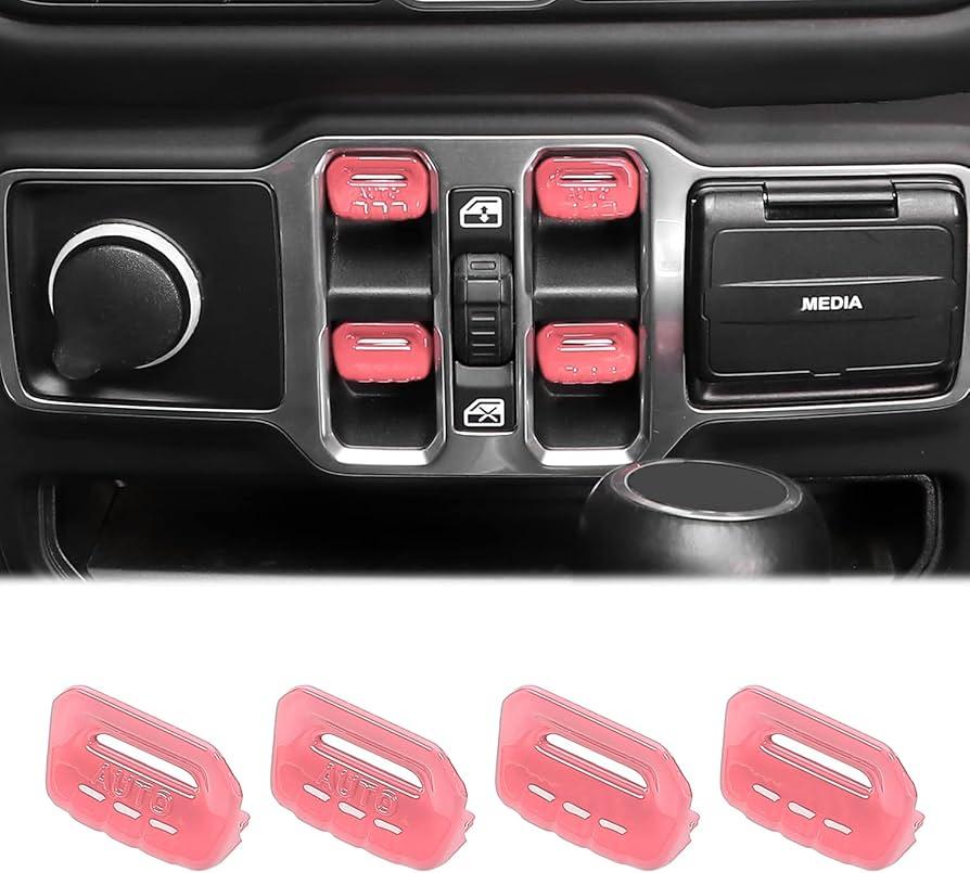 4PCS Upgraded Window Switch Button Cover Compatible with Jeep Wrangler JL JLU Gladiator JT 2018-2024(Pink-1)