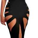 Women's Sexy Sleeveless Hollow Out Maxi Dress Tassel See Through Backless Bodycon Party Club Long Dress (Black With Front Slit)