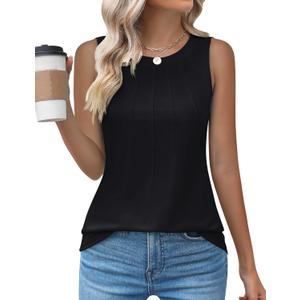 Kistore Womens Summer Tank Tops Sleeveless Crew Neck Pleated Blouse Shirts Fashion Clothes 2025 (Black, M)