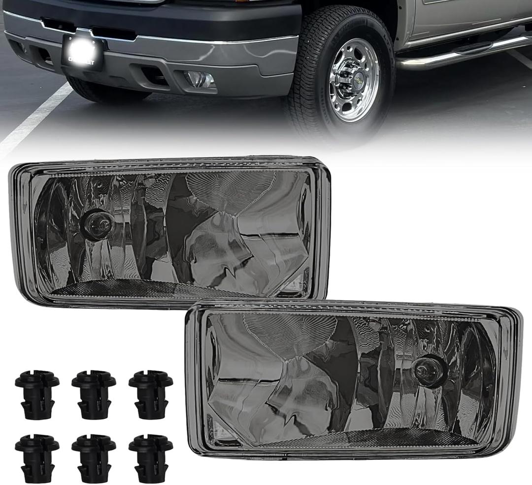 Fog Lights Assembly Compatible with 2007-2015 Chevy Silverado, Suburban, Tahoe, 2007-2013 Avalanche, Truck Fog Lamp Replacement Smoked Lenes
