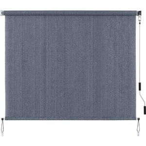 SEEYE Outdoor Sunshade Roller Shades 96" W x 72" H, Cordless Roll Up Shade Blinds Privacy Screen with 90% UV Protection, Exterior Patio Shade Cloth for Porch Pergola Balcony Windows, Blue Gray