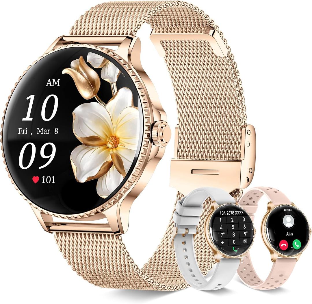 Smart Watches for Women (Answer/Make Calls),1.27" AMOLED Smartwatch with Heart Rate/Sleep Monitor,120+ Sport Modes Fitness Tracker with Bluetooth for iOS/Android Rose Gold