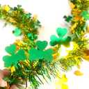66 Ft St.Patrick's Day Tinsel Garland Decorations Shiny Thick Green Hat and Gold Shamrock Design St Patricks Day Clover Hanging Decor Garland for Irish Holiday Party Parade Floats Ornaments
