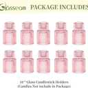 Glasseam Glass Tapered Candlestick Holders: 10 Pcs Ribbed Pink Candle Sticks Holder Decor Modern Fluted Taper Candle Holders Set for Table Centerpiece Pink Wedding Decor Valentine Dinner Parties