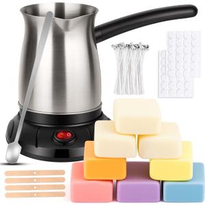 KEARLGMBH Wax Melter for Candle Making, Soy Candle Making Kit with Wax Melting Pot, DIY Candles Making Supplies Including 1lbs Soy Wax, Candle Wax Melter, Stirring Spoon, Wicks, and Centering Device (Sliver)
