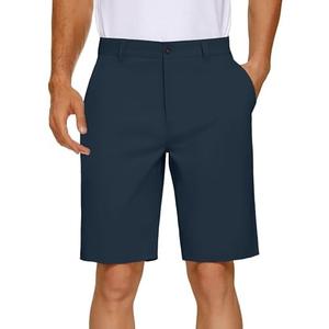 PULI Men's Golf Dress Shorts Flat Front Hybrid 7 Inch Lightweight Quick Dry Chino Casual with Pockets (30, Solid Navy)