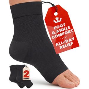 KEMFORD Ankle Compression Sleeve - 1-Pair, Plantar Fasciitis Braces - Open Toe Compression Socks for Swelling, Sprain, Neuropathy, Foot Arch Support for Men and Women - 20-30mmhg, M, Black