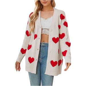 Heart Sweater for Women Valentines Cardigan Valentine Day Sweaters Womens Cute Plus Size Valentine's Dress Pink, Size L