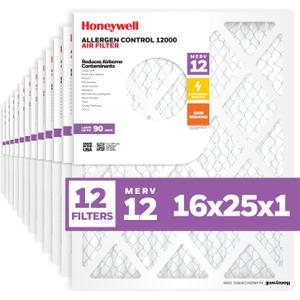 Honeywell 16x25x1 MERV 12 Electrostatic Pleated HVAC AC Furnace Air Filter (12-Pack) | Replacement Filter for Home Use | Made in USA