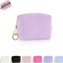 Mini Makeup Bag, Corduroy Small Cosmetic Bag for Purse with Ring Buckle, Portable Travel Makeup Pouch for Lipsticks, Chapsticks, Coin, Earphone, Credit Card (Purple)