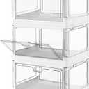 3-Pack Clear Stackable Storage Bins with Lids Magnetic Doors Open Front Foldable Folding Plastic Craft Containers Large Closet Organizers Box for Bedrooms Living Rooms Study Kids' Toys 24 QT (White)