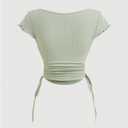 WDIRARA Women's Plus Size Bow Lace Trim Crop Tops 2 in 1 Asymmetrical Drawstring Ruched T Shirts (XL)