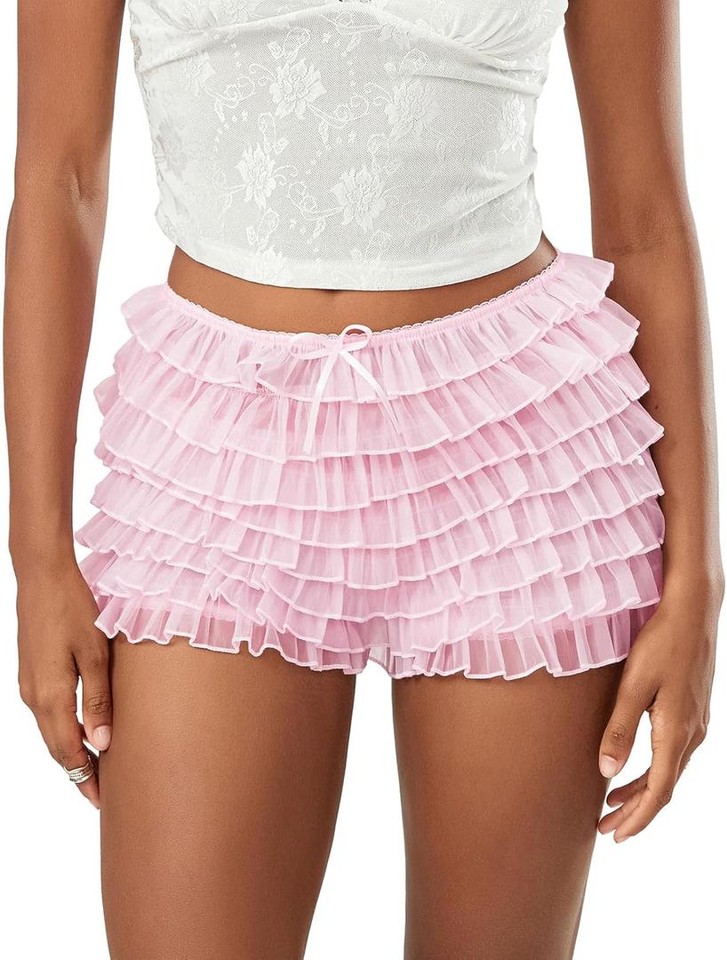 KOSUSANILL Women Lolita Bloomers Shorts Y2k Ruffle Layered Lace Sheer Pumpkin Mini Pants Pettipants Sexy Boy Bottoms Panties (Small)