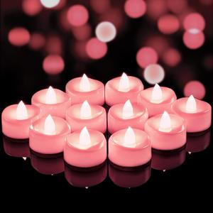 LED Candles, 24 Pack Tea Lights Candle Battery Operated, Flameless Tealight Votives, Realistic Tea Lights for Wedding Home Party Decor -D 1.5" x H 1.25" -Pink Light