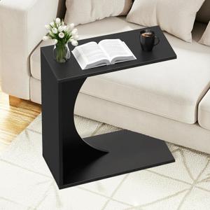 C Shaped End Table,Solid Wood C Table for Couch,Bedroom and Living Room,Space-Saving Small Side Table for Laptop and Narrow Spaces (Black)