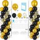 Balloon Column Stand with 102 Balloons, Balloon Column Kit Set of 2, Metal Balloon Tower Stand with Base for Floor, Height Adjustable from 1.57 to 7 Ft, For Party Decorations (Black Gold Gold Confetti)