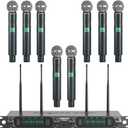 Phenyx Pro Wireless Microphone System, 8-Channel UHF Cordless Mic with Metal Handheld Wireless Mics, Fixed Frequency Dynamic Microphone for Karaoke,Church,Singing,DJ,260ft Range (PTU-4000-8H)