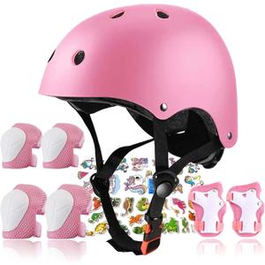 Kids Helmet,Toddler Skateboard Helmets for Ages 2-3-5-8-14 Years Boys Girls with Knee and Elbow Pads Wrist Guards fit Roller Skates,Skateboarding,Skating Scooter Adjustable Kids Helmet (pink)