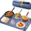 Electric Warming Tray - Whole-Surface Heating, Rollable & Portable, Premium Silicone Nano-Material, 3 Temperature Settings, Auto Shut-Off - Ideal for Gatherings, Parties, and Everyday Use (Large, Blue)