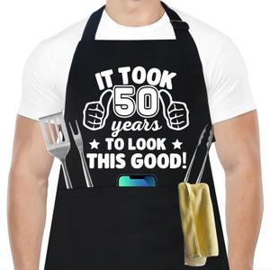 30th 40th 50th 60th 65th 70th 75th Birthday Gifts for Men, Chef Aprons for Men with 3 Pockets (Black)