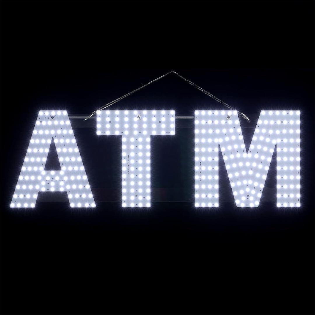 30"x10" Large LED ATM Signs for Bank Business, Super Bright Unique Design ATM Signs with Hanging Installation, High Visibility for Business Stores Retail Shops Window (White)