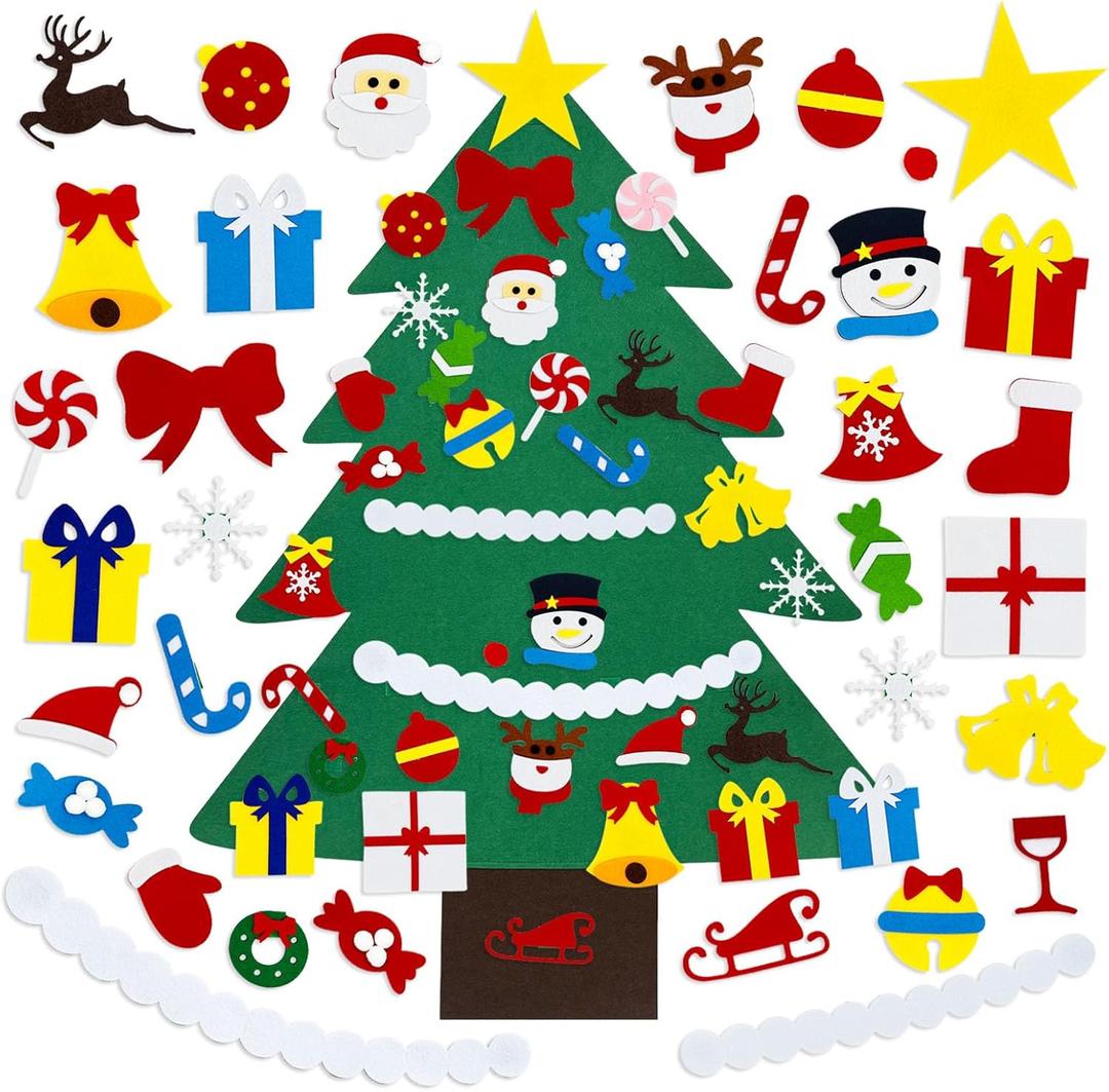 DIY Felt Christmas Tree with 37 Pcs Ornaments, 3.2Ft Felt Xmas Tree for Montessori Indoor Christmas Door Wall Windows Hanging Party Supplies New Year Decorations