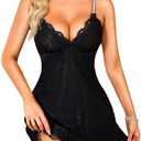 RSLOVE Womens Lingerie Lace Nightgown - Sexy Nightwear Spaghetti Strap Sleepwear Babydoll Chemise V Neck Soft Sleepshirt M