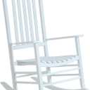 Outsunny Outdoor Rocking Chair, Patio Rocking Chair with Smooth Curves, High Density Wooden Rockers for Lawn Garden Porch, Supports Up to 350lbs, White (1 Pack)