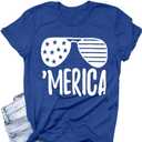 Merica Shirt for Women American Flag Tee Shirts Short Sleeve 4th of July Patriotic Shirts Tops (XX-Large, Blue10)