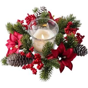Festive Pinecone Wreath with Red Berries - Premium Christmas Candle Ring for Table Decor(Style 1)