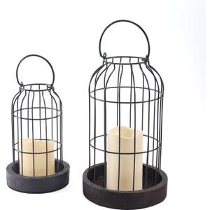 PHOSPHOR Rustic Farmhouse Decor Lantern Set of 2 Modern Farmhouse Decorative Indoor for Kitchen Fireplace Centerpiece Table Dinning Living Room (Brown-01)