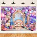 HANYING Under The Sea Backdrop,7x5ft Starfish Pearl Shells Ocean Princess Birthday Party Decoration Banner,Pink Purple Balloon Girls Baby Shower Photography Background,Portrait Studio Props,HY0111YL