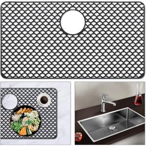 Sink Protectors for Kitchen Sink, Large 28.4" x 15" Silicone Sink Mats for Bottom of Farmhouse Stainless Steel Porcelain with Rear Drain Hole for Sink Bowl | Heat-resistant | Easy-clean | Black