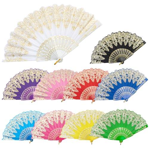 EOSAU Handheld Chinese Folding Fan Hand Fans for Women Foldable Bulk for Party Wedding Church Dancing (10 Mixed Colors)