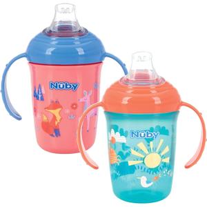 Nuby No-Spill Two Handle Babys First Soft Spout Cup with Hygienic Cover | 2 pack: Aqua Travel & Blue Cars or Aqua Ocean & Pink Animals | 8oz/ 240 ml | 4+ Months | 2 pack Nuby No-Spill Two Handle Babys First Soft Spout Cup with Hygienic Cover | 2 pack: Aqua Travel & Blue Cars or Aqua Ocean & Pink Animals | 8oz/ 240 ml | 4+ Months | 2 pack