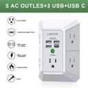 Wall Charger, Surge Protector, QINLIANF 5 Outlet Extender with 4 USB Charging Ports, 3-Sided 1680J Power Strip Multi Plug Adapter Spaced for Home Travel Office