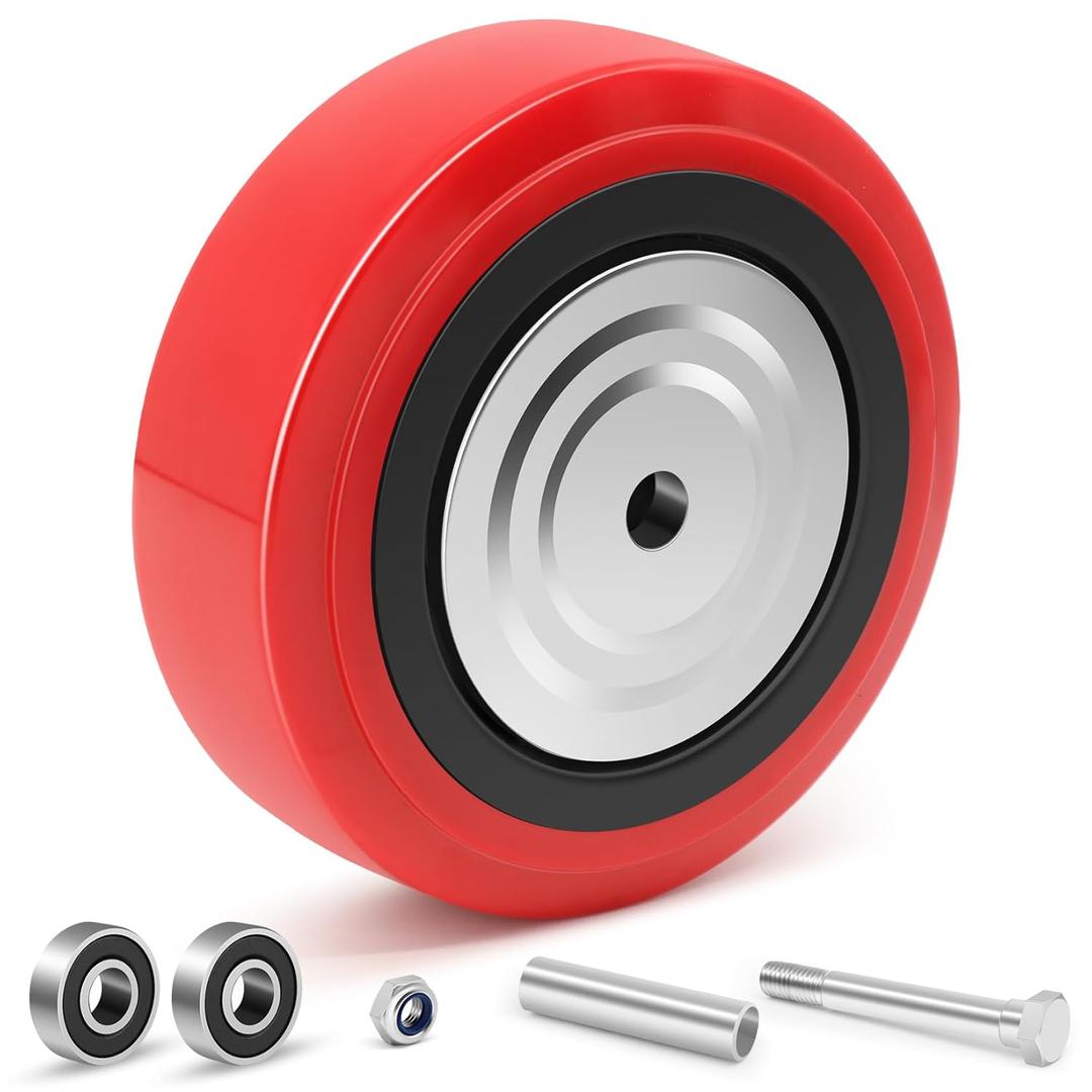 Nefish 6 Inch Polyurethane Caster Wheel Polyurethane on Polyolefin Core Wheels with Double Ball Bearing and Dust Cover 1/2" Bore 1000 lbs Capacity Per Replacement Wheel for Industrial Handling